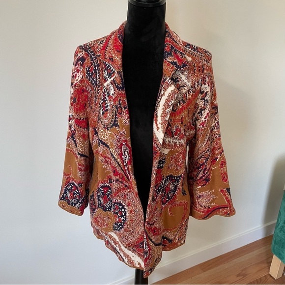 Anthropologie Moth Paisley Intarsia Sweater Knit Cardigan Cotton Blend Jacket M - Picture 5 of 12